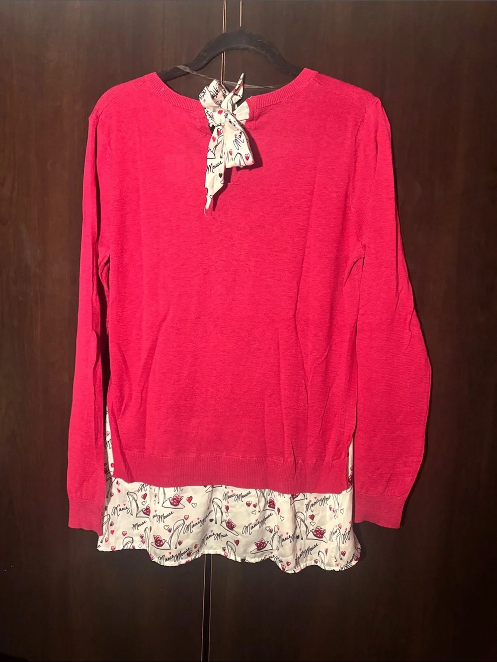 Disney Minnie Mouse Hot Pink Bow Layered-Knit Top